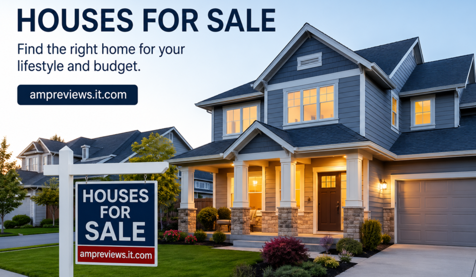 Houses for sale in a residential neighborhood