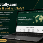 Adstotally.com website overview with content categories, safety information, and a laptop display.
