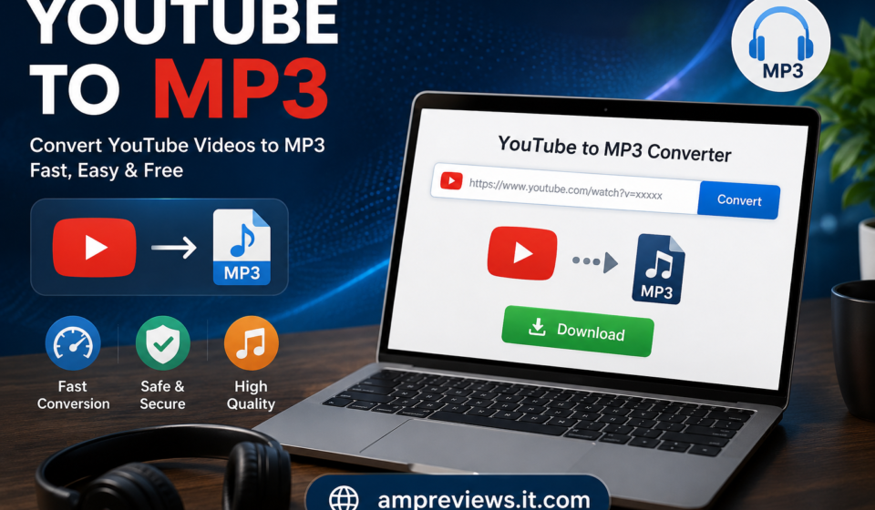 YouTube to MP3 converter showing a video being converted into an MP3 audio file.