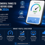 AMP reviews guide showing mobile performance, page speed, SEO benefits, AMP features, and pros and cons