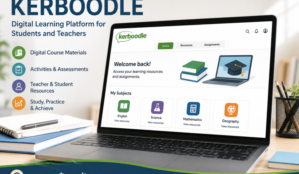 Student using Kerboodle digital learning platform on a laptop for online study