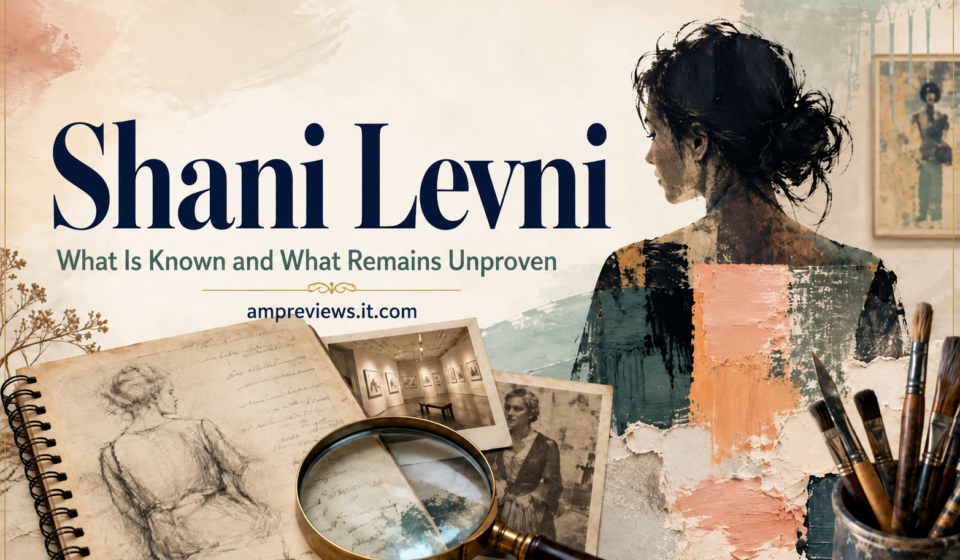 Shani Levni featured in a vintage editorial collage with artwork, photographs, notes, and a magnifying glass
