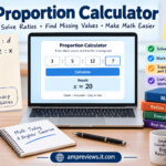 Proportion calculator showing a ratio and missing value calculation.