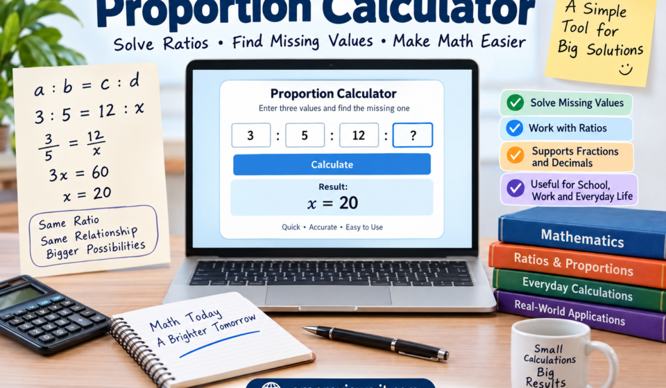 Proportion calculator showing a ratio and missing value calculation.