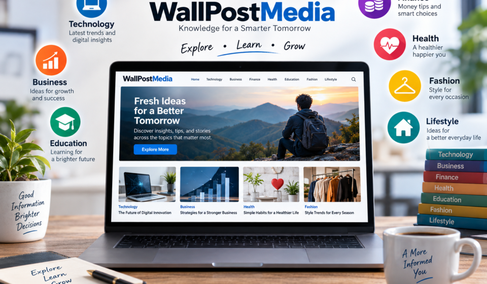 WallPostMedia Com digital publishing platform featuring technology, business, finance, education, health, fashion, and lifestyle content