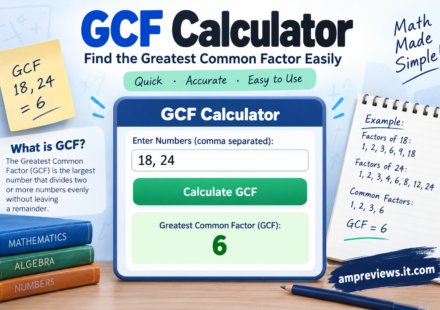 GCF Calculator showing the greatest common factor of two or more numbers