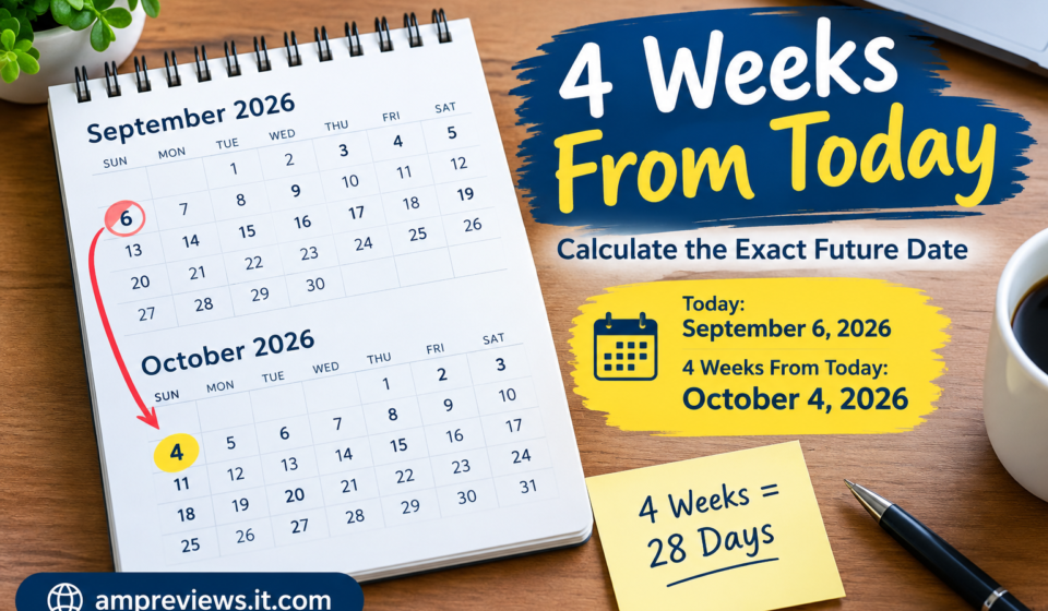 4 weeks from today date calculation showing October 4, 2026